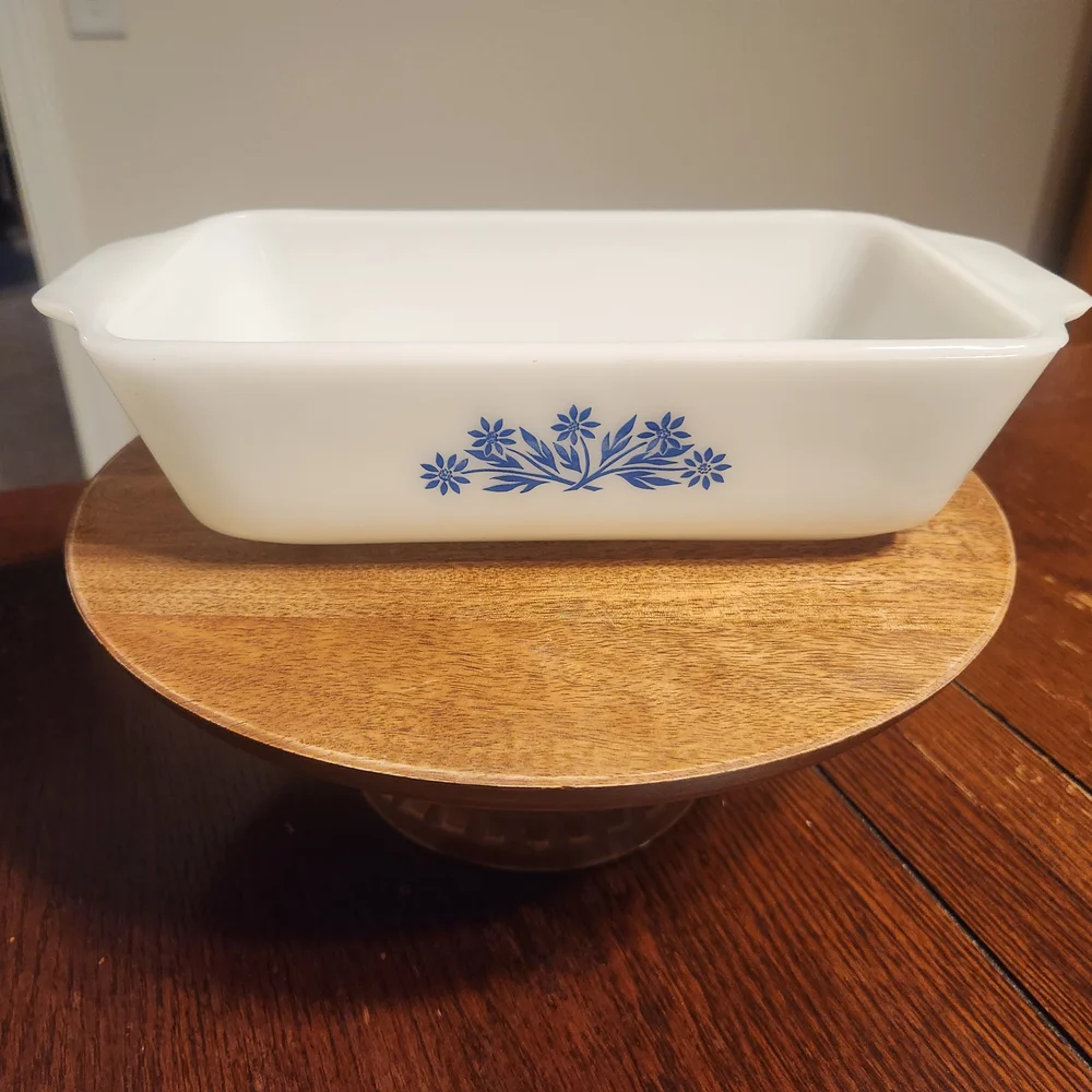 Vintage Anchor Hocking Loaf Pan with Blue Cornflower Pattern #441